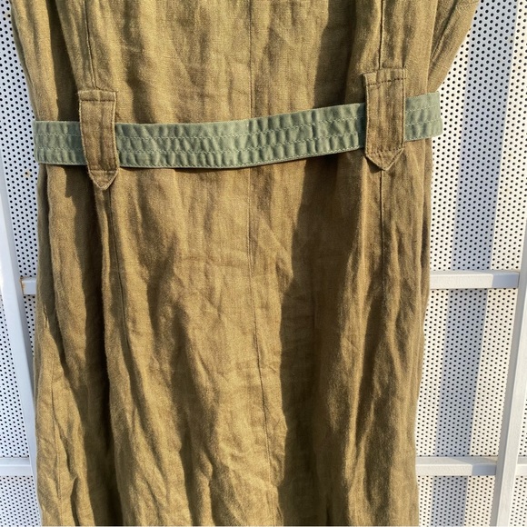 Bye women’s size S linen button front belted waist sleeveless army dress - Picture 4 of 12